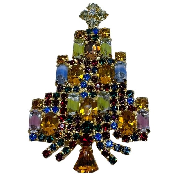 Dominique Jewelry - Dominique Signed Vintage Christmas Tree Brooch Pin Candle Design Holiday Jewelry